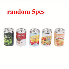 5pcs Mini Food & Beverage Can Models Dollhouse Playset Faux Snack