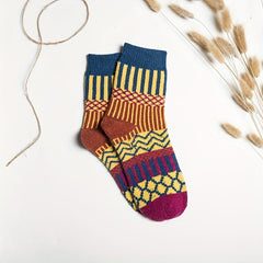 5 Pairs Geometric Pattern Socks Soft Mid Tube Women's Stockings