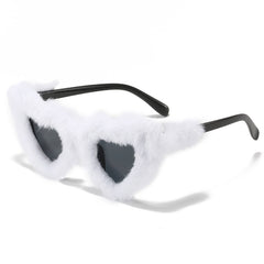 Heart Plush Fuzzy Fur Sunglasses For Women Novelty Frame Punk Velvet Cat Eye