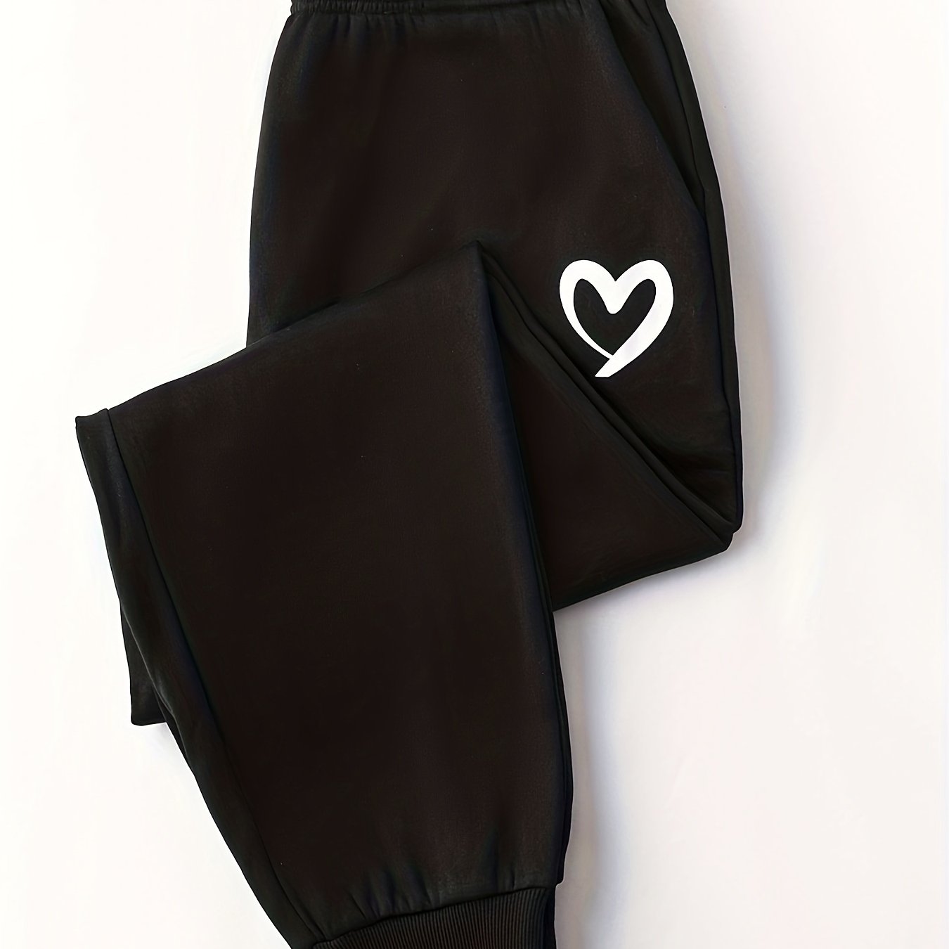  Heart Print Jogger Trousers Elastic Drawstring High Rise