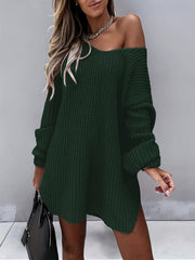  Casual Sweater Dress Women's Solid Lantern Sleeve One Shoulder Dress