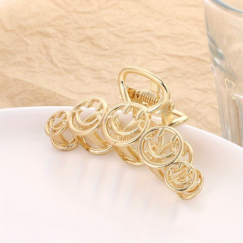 Vintage Smile Face Hair Claw Clip Strong Hold Alloy Hair Claw
