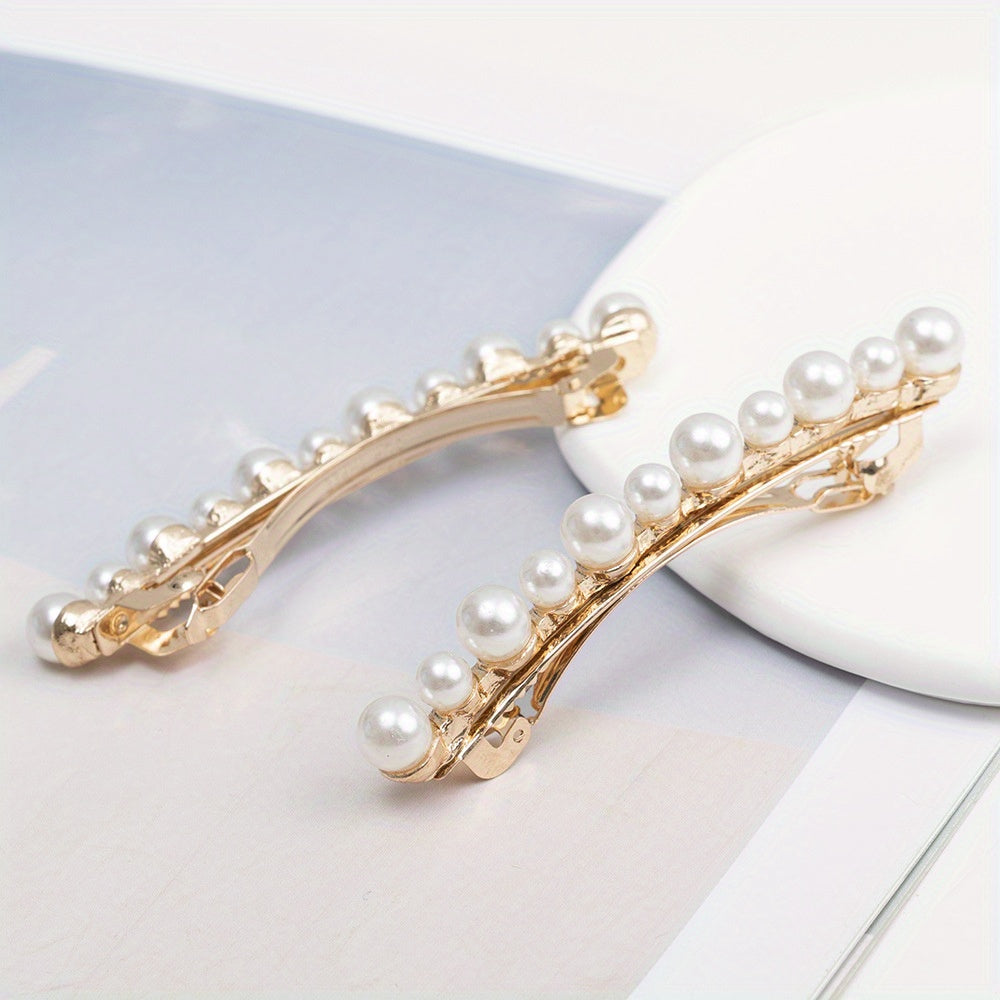 Faux Pearl Hair Clip Ponytail Headwear Sweet French Barrette Hair Accessories