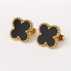 4 Leaf Clover Stud Earrings Minimalist Style Stainless Steel 14K Plated