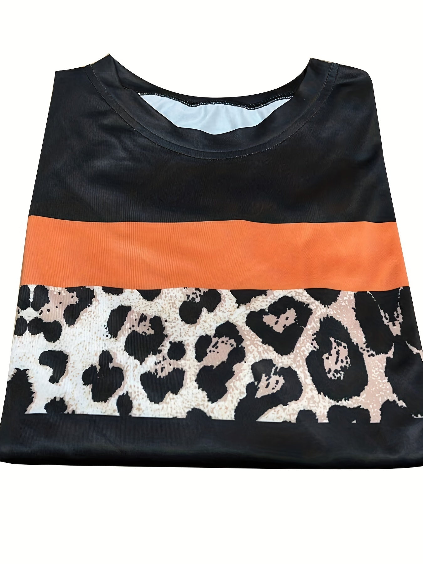  Colorblock Leopard Print Top & Shorts Set