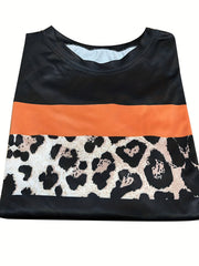  Colorblock Leopard Print Top & Shorts Set