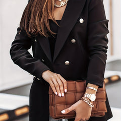  Solid Button Long Sleeve Blazer With Pockets