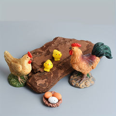 8pcs Resin Farmhouse Figurines Set - Rooster & Hen with Chicks DIY Decor