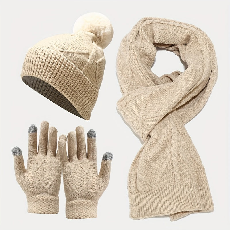 Unisex Winter Warm 3 Pc Set - Acrylic Dry Clean Outdoor Thermal Ensemble
