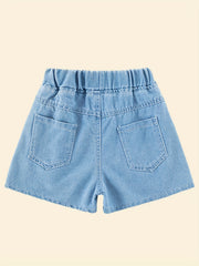 Girls' Bow Front Denim Shorts Elastic Waist