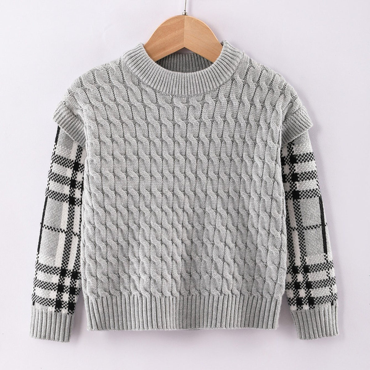 Boys Knit Plaid Sleeve Sweatshirt