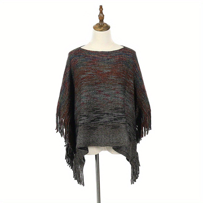 Colorful Loose Fringe Shawl Pullover Windproof Shawl Cape for Women