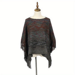 Colorful Loose Fringe Shawl Pullover Windproof Shawl Cape for Women