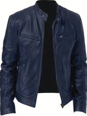 Stylish PU Biker Jacket Men's Casual Zip Up Faux Leather Jacket