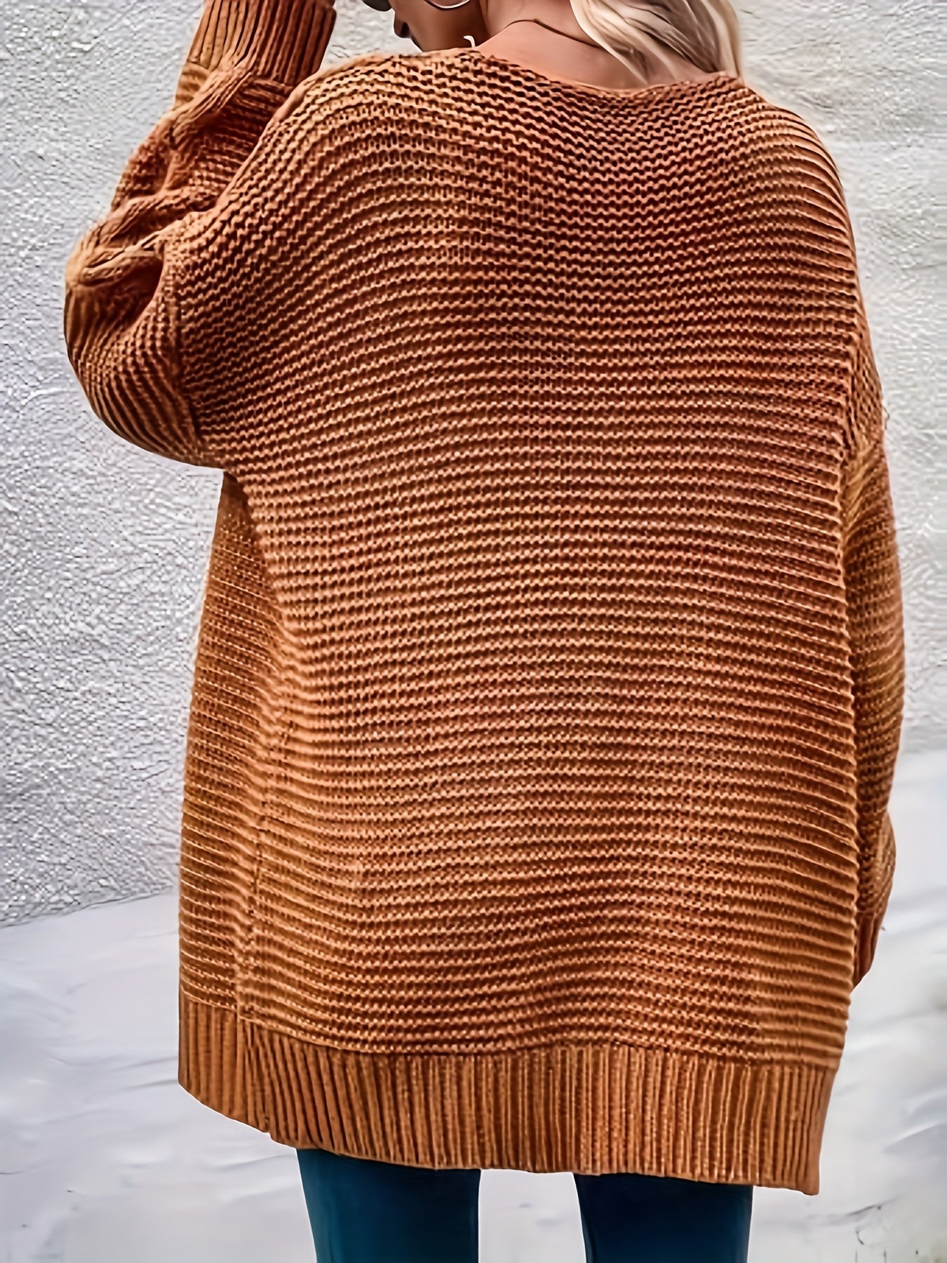  Solid Cable Long Sleeve Open Front Cardigan