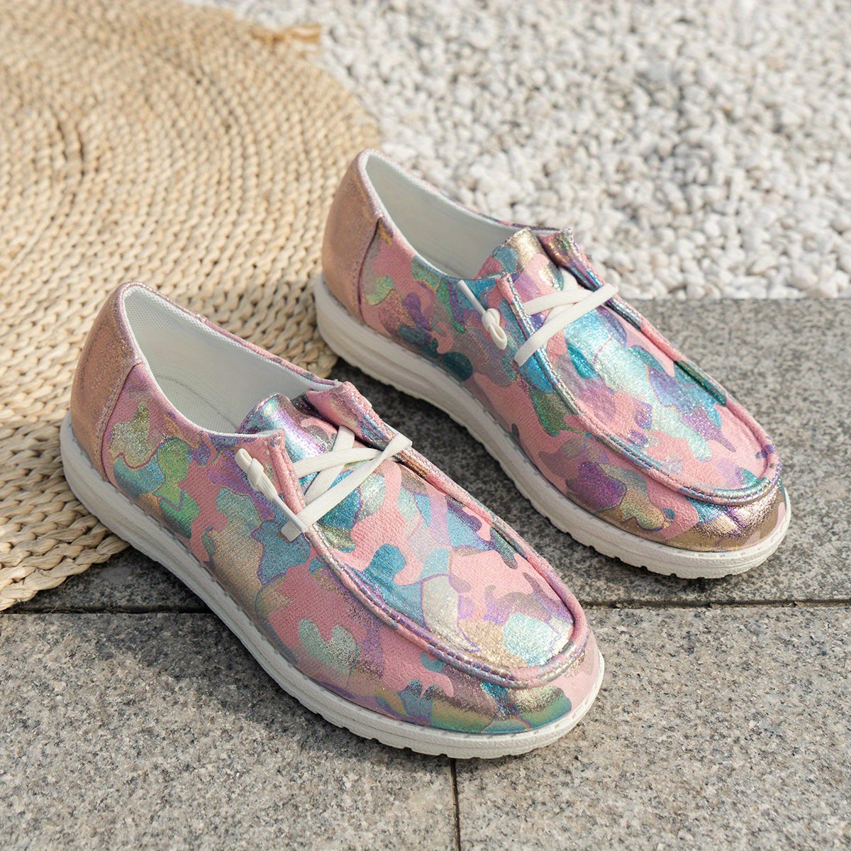 Women's Sequins Pattern Slip On Canvas Shoes Lightweight Round Toe Non Slip