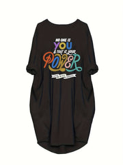  Slogan Print Long Sleeve Loose Fit Dress