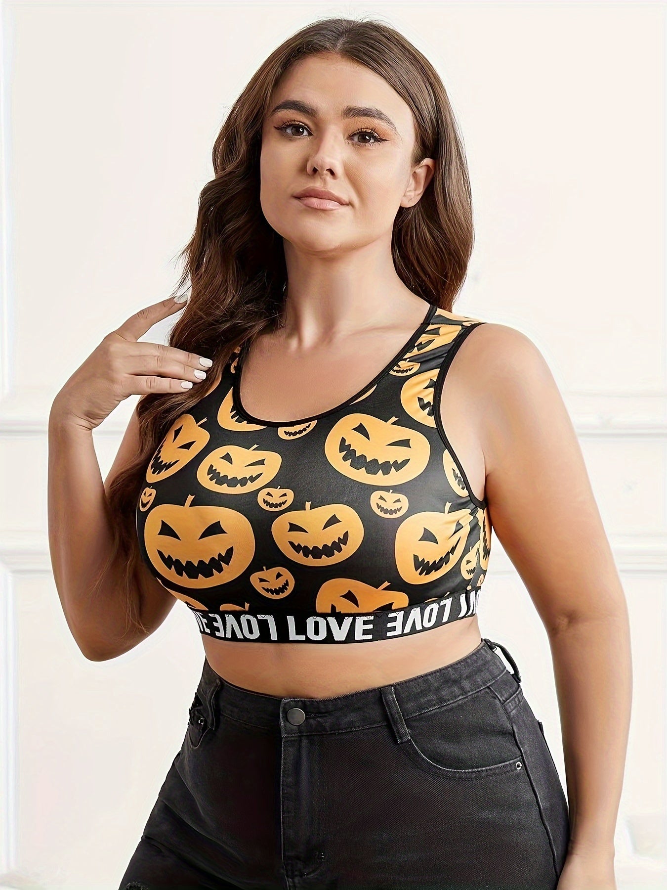  Pumpkin Print Seamless Bralette
