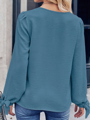  Casual Blouse Women's Solid Textured Long Sleeve V Neck Shirt