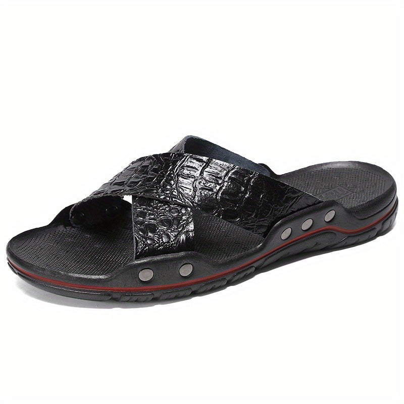 Men's Crocodile Pattern Non Slip Slides for Indoor Outdoor Bathroom