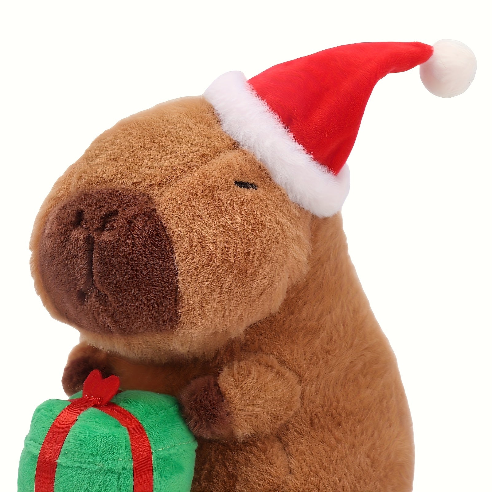 66in Christmas Capybara Plush Toy with Santa Hat, Gift Simulation Anime Doll