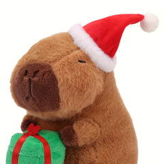 66in Christmas Capybara Plush Toy with Santa Hat, Gift Simulation Anime Doll