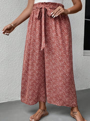  Women's Floral Print Ruffle Wide Leg Pants