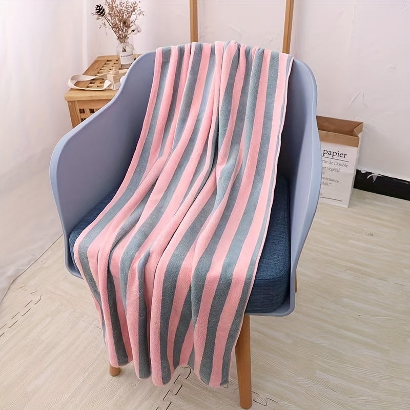 2pcs Coral Fleece Towel Set Soft Skin-friendly Striped Towel for Home Bathroom