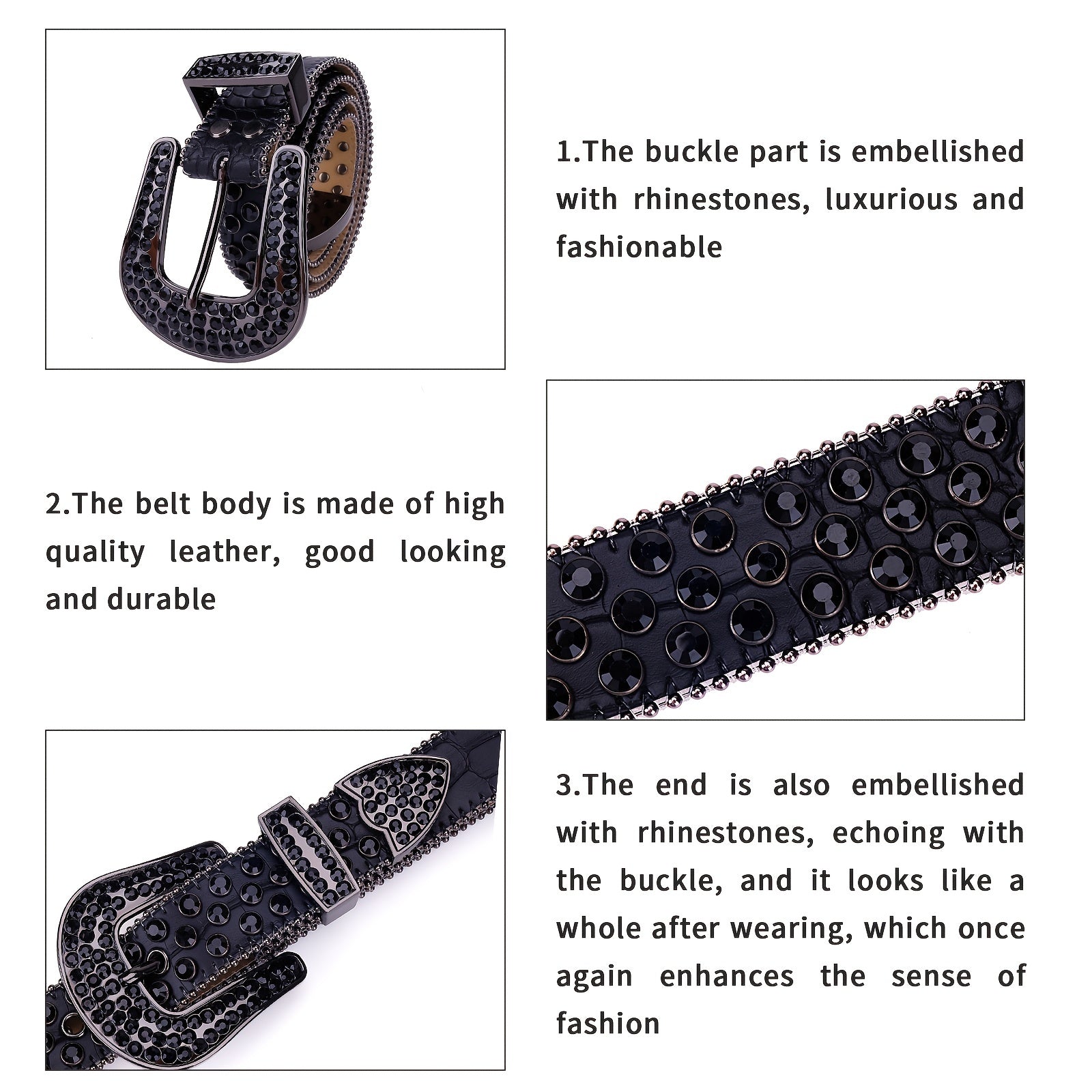 Western Rhinestone Belt Bling Crystal Studded Cowgirl Cowboy Women Men Jeans