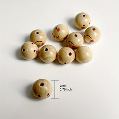 10pcs 20mm Smiling Face Doll Head Wooden Bead DIY Jewelry Accessories