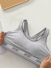  Casual Sports Bra Women's Plus Letter Tape Solid Round Neck