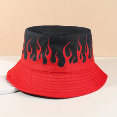 Red Flame Print Bucket Hat Hip Hop Block Basin Hat Vintage Y2K