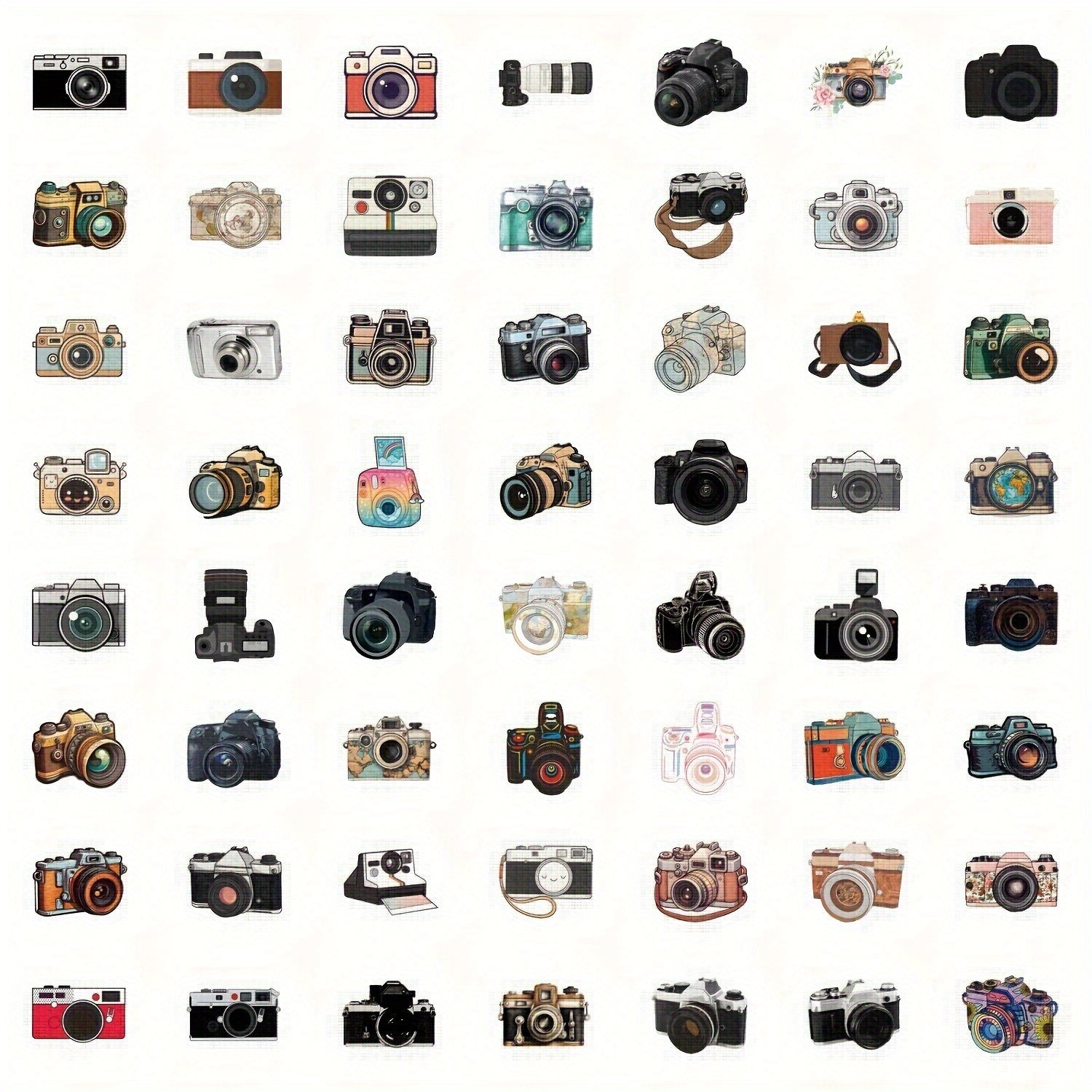 55 Camera Themed PVC Stickers for Scrapbooking Laptops Water Bottles