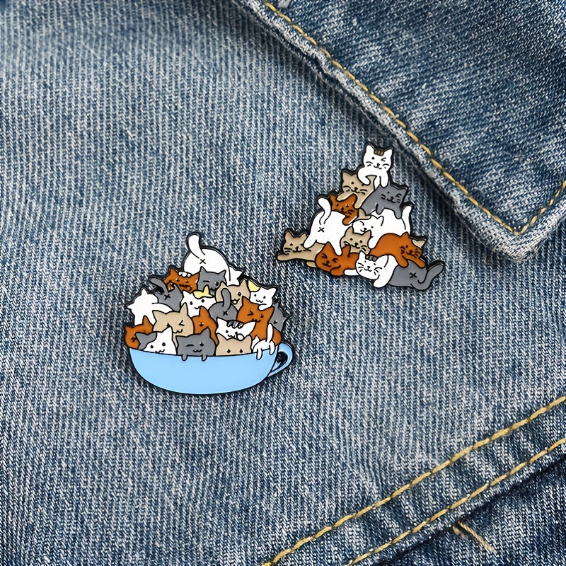 Cup Of Cats Pattern Enamel Pin