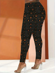  Halloween Leggings Pumpkin Print Casual Leggings