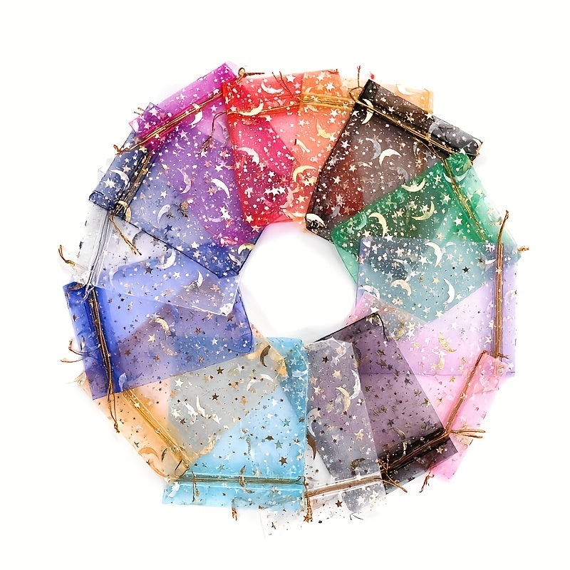 100pcs Sheer Moon Star Organza Gift Bag Mix Organza Favor Bags Gift Pouch