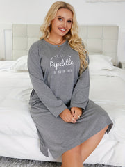  Casual Nightdress Women's Plus Letter Print Long Sleeve