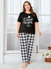  Moon & Slogan Print Short Sleeve Pajama Set