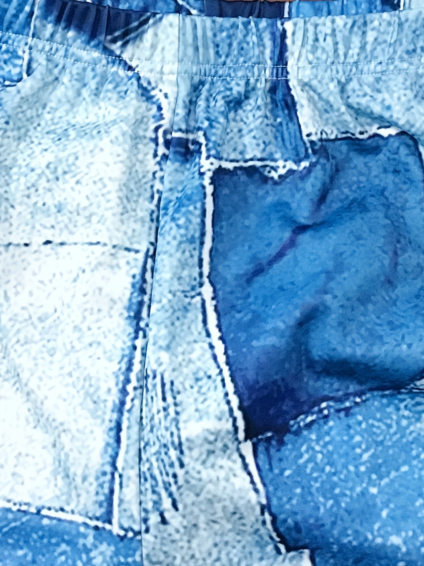 Women's Plus Denim Print Zip Up Top & Pants Set