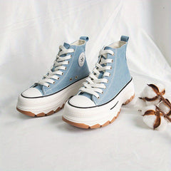Women's High Top Canvas Platform Sneakers Lace Up Walking Shoes