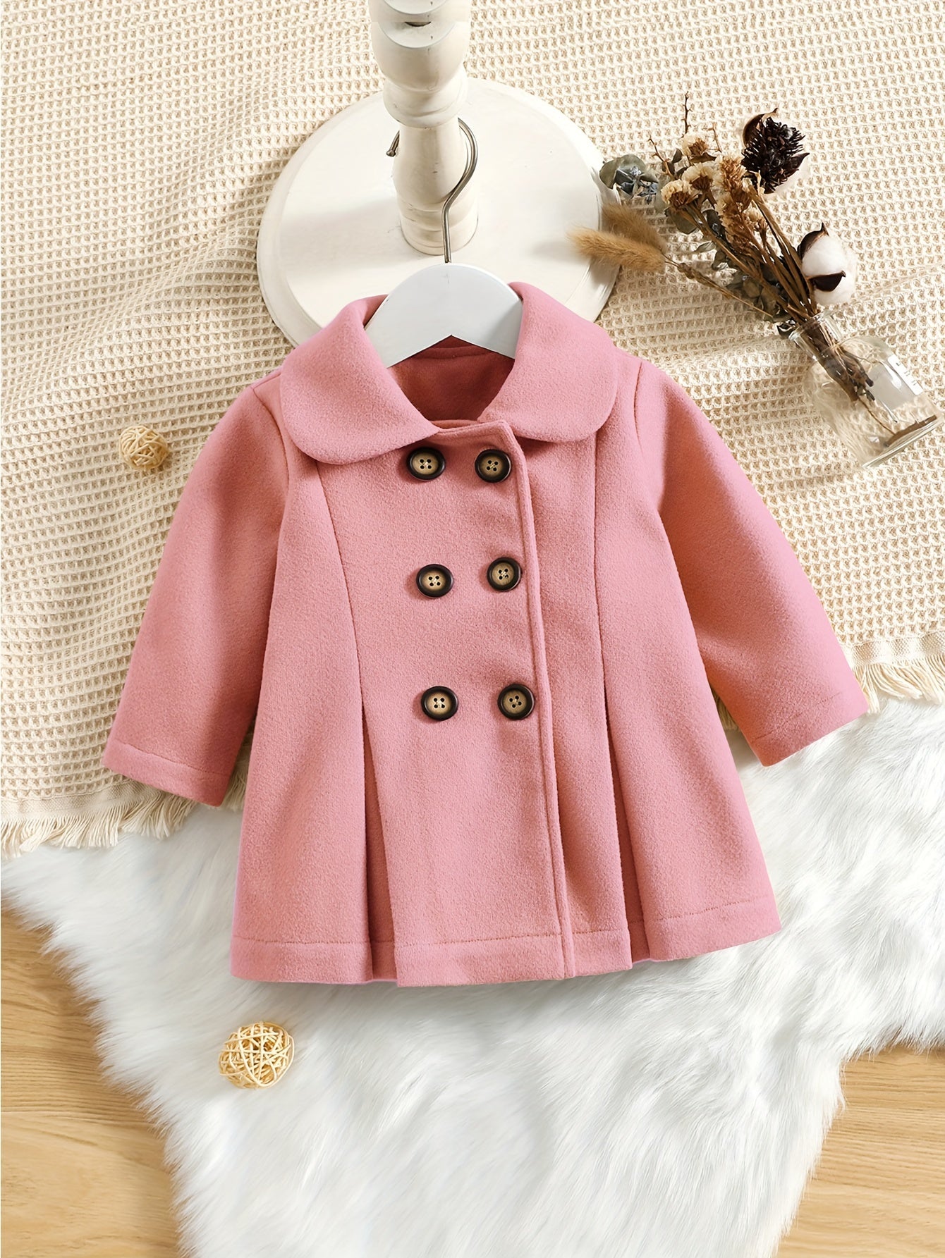 Girls Double Breasted Sweet Coat Doll Collar Long Sleeve Fall Winter Outwear