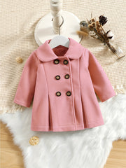 Girls Double Breasted Sweet Coat Doll Collar Long Sleeve Fall Winter Outwear