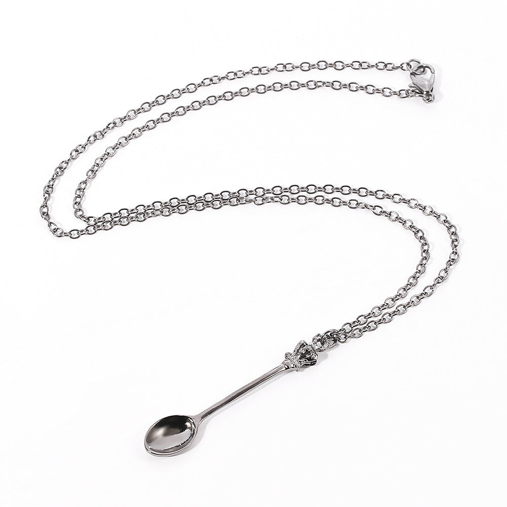 Minimalist Crown Mini Teaspoon Pendant Classic Necklace Vintage Crown Spoon