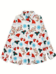  Christmas Casual Blouse Women's Plus Graphic Print Button Up