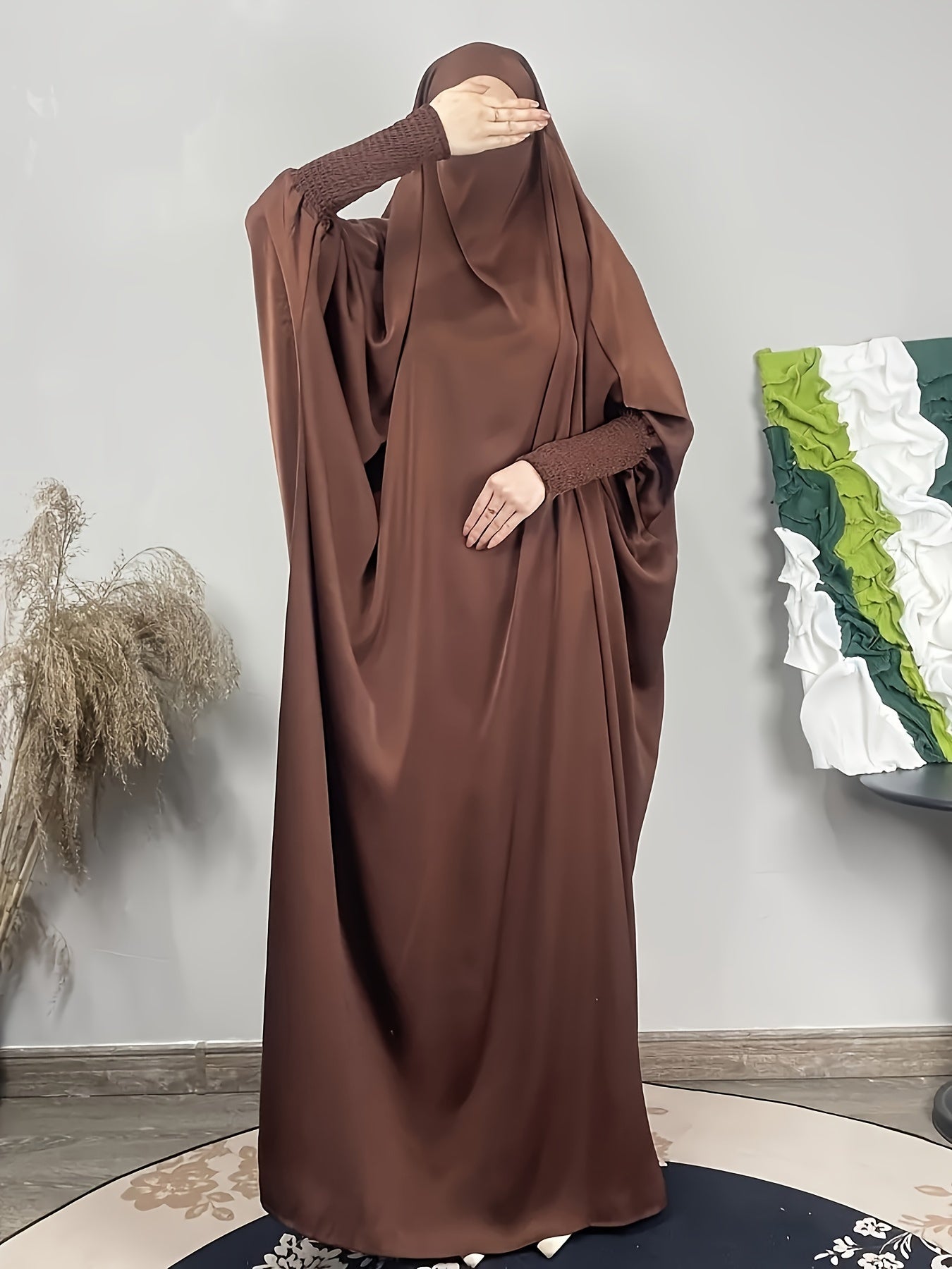  Casual Abaya Dress Women's Plus Solid Batwing Sleeve
