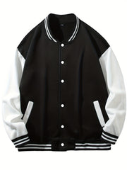 Men's Varsity Jacket Casual Block Button Up Jacket Spring Fall