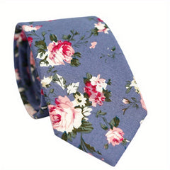 Men's Skinny Floral Print Cotton Necktie - Wedding