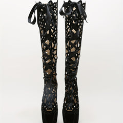Women's Peep Toe Over The Knee Boots