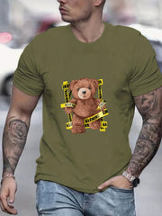 Teddy Bear Print Men's Graphic Crew Neck Active T shirt