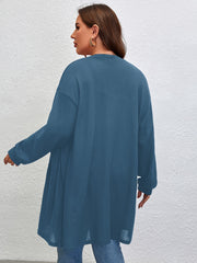  Solid Ribbed Lantern Sleeve Cardigan With Pockets